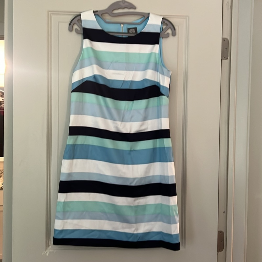 Striped Sleeveless Dress - Blue, White, Black
